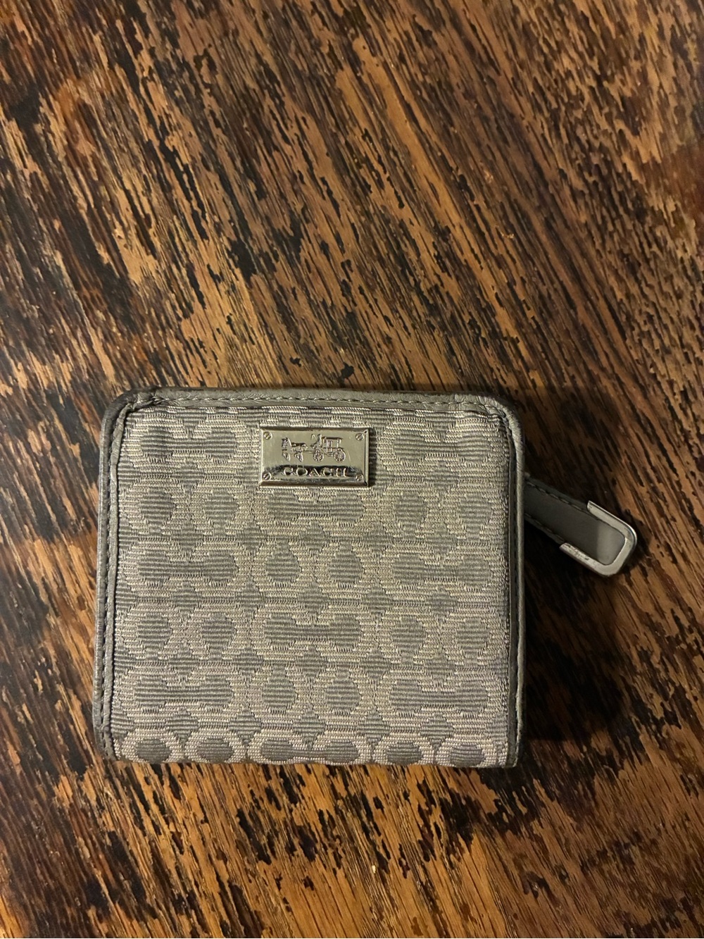 Coach Madison Op Art Signature Jacquard Small Zip Wallet Taupe Gray
